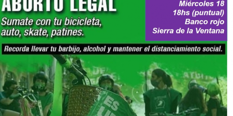 El miércoles 18 a las 18hs CARAVANA FEDERAL por el  ABORTO LEGAL 2020 en la plazoleta del  Banco Rojo de Sierra de la Ventana.