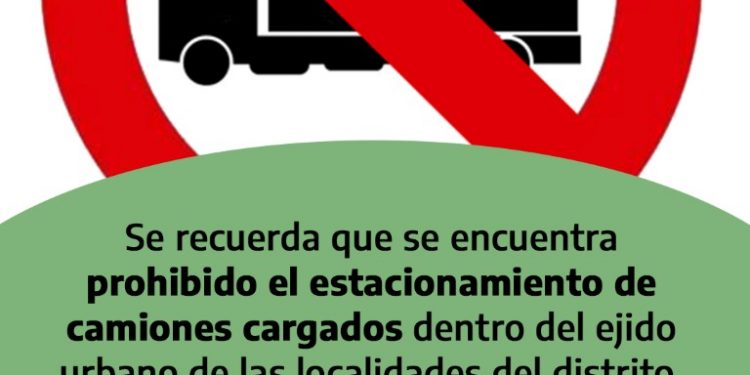 Recuerdan que está prohibido el estacionamiento de camiones cargados dentro del ejido urbano