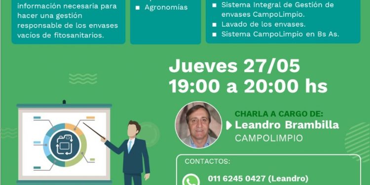 Recuerdan que se llevará a cabo la charla sobre “Gestión Responsable de Envases Vacíos de Fitosanitarios”