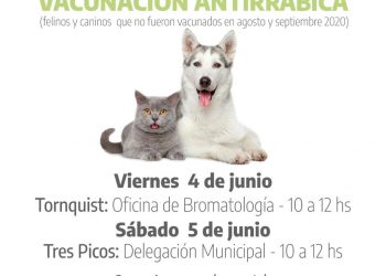 Viernes 4 y sábado 5 habrá vacunación antirrábica en Tornquist y Tres Picos