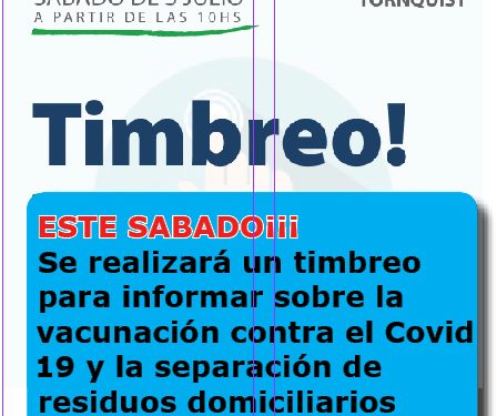 Se realizará un timbreo para informar sobre la vacunación contra el Covid 19 y la separación de residuos domiciliarios