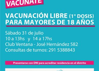 Sierra de la Ventana: vacunarán sin turno a mayores de 18 años