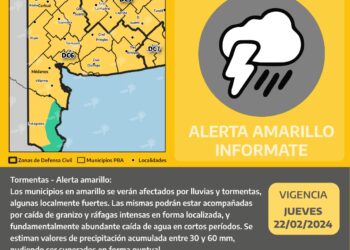 Alerta Meteorológico por tormentas fuertes con lluvias intensas y ocasional caída de granizo