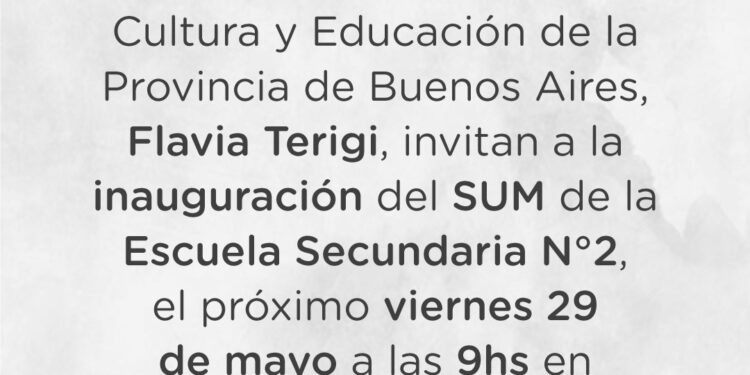 El viernes 29 se inaugura el SUM de la Escuela Secundaria Nº 2 de Sierra de la Ventana